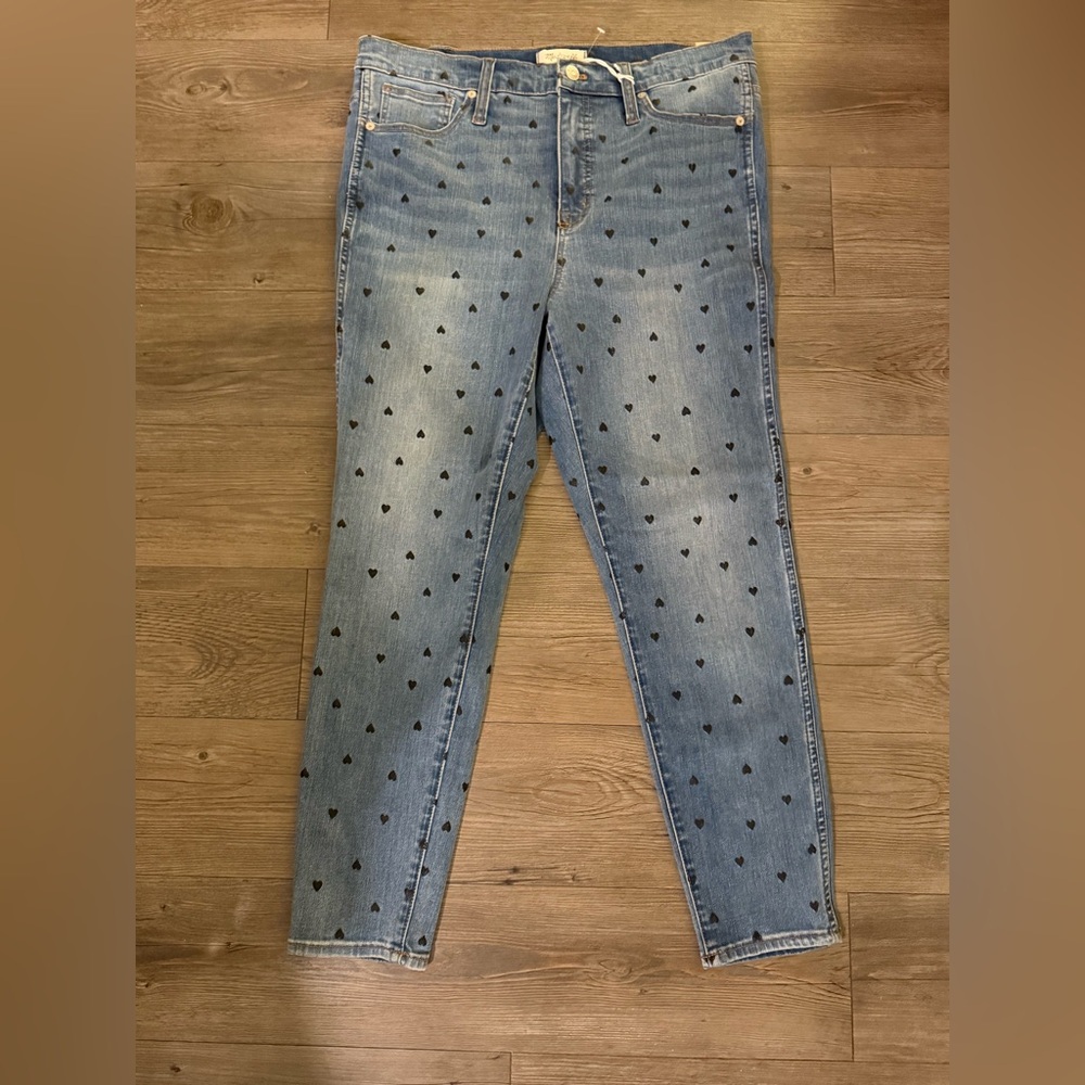 NWT Madewell 10” High Rise Skinny Heart-Patterned Jeans